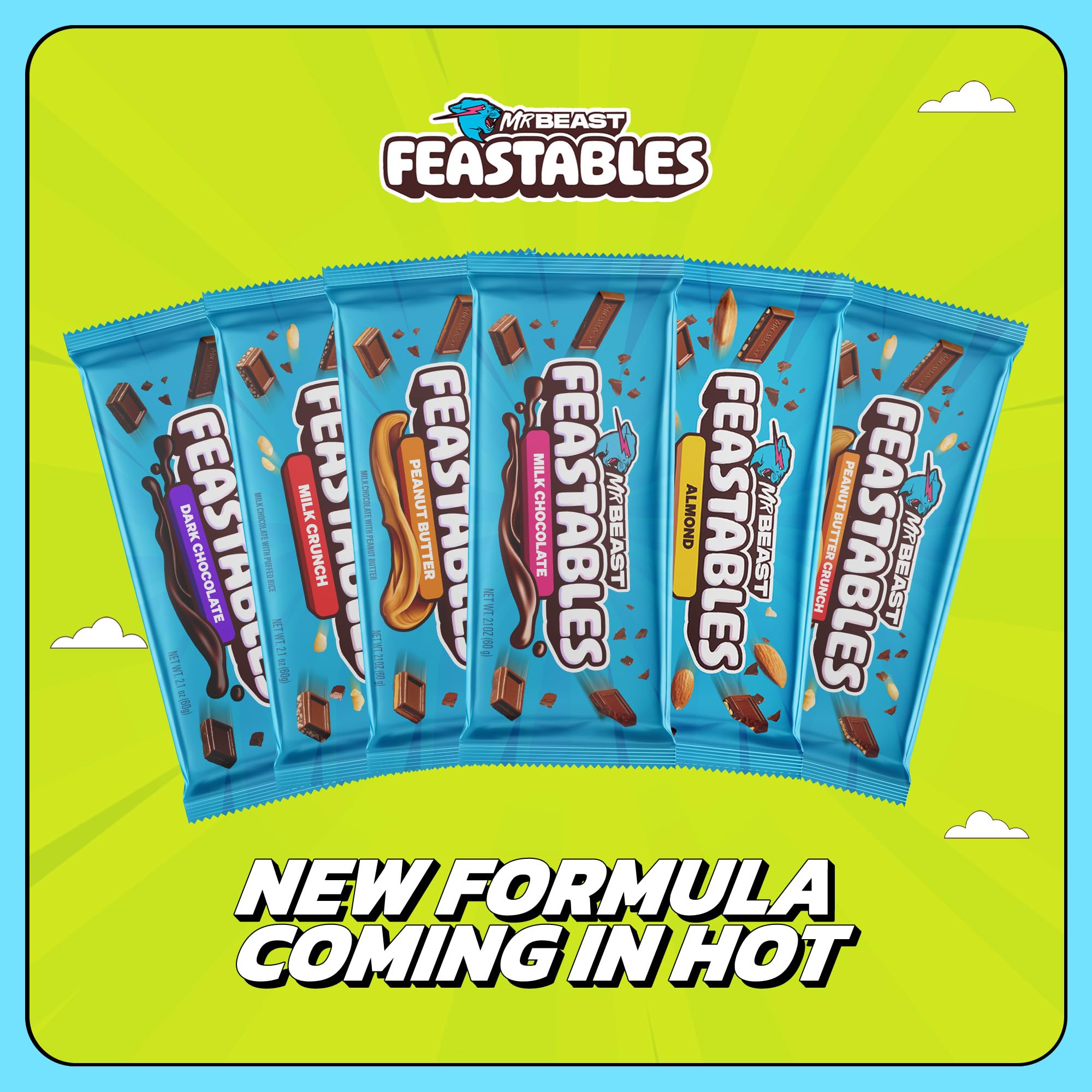 Feastables MrBeast bar broken-apart design for easy sharing.