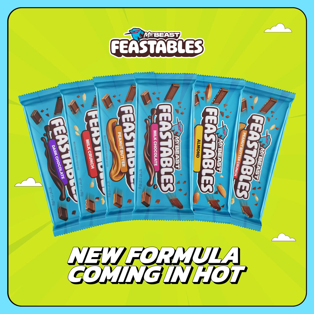 Feastables MrBeast bar broken-apart design for easy sharing.
