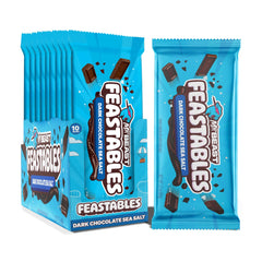 Feastables MrBeast dark chocolate sea salt bar king size, ideal for sharing.