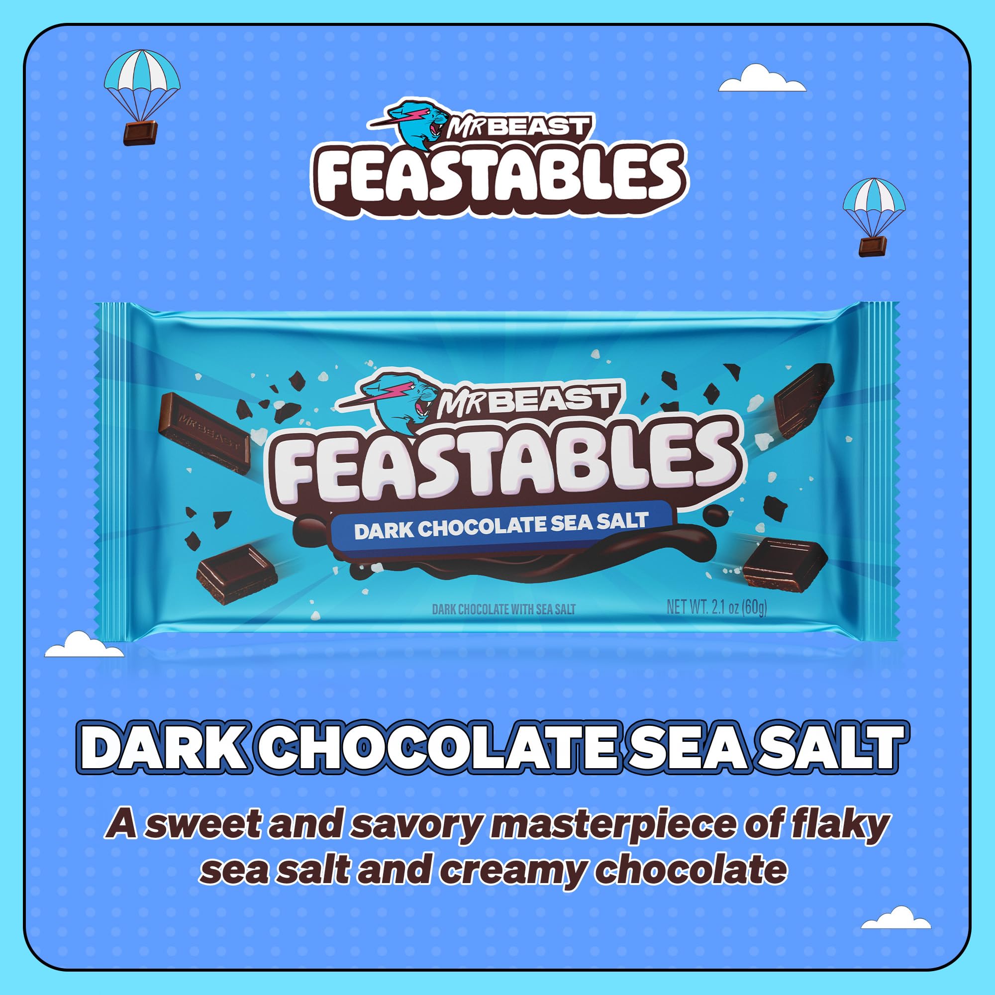 Feastables MrBeast packaging highlights fair trade sourcing.