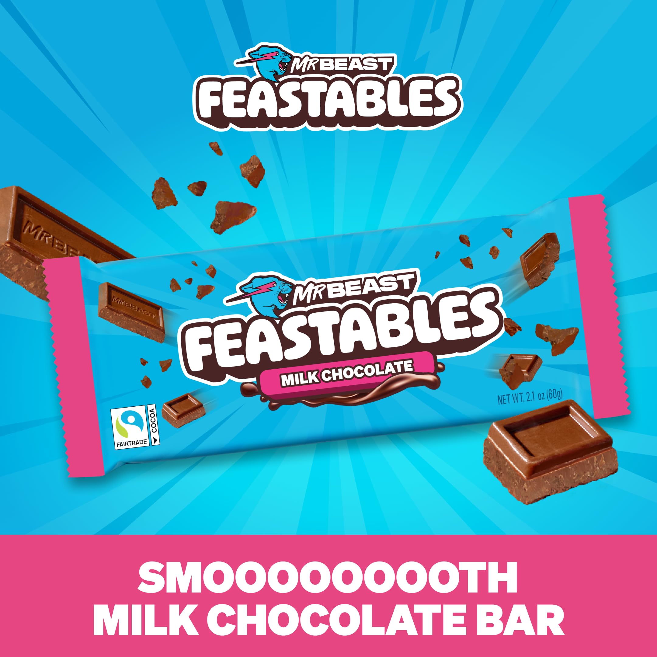 Feastables MrBeast milk chocolate bar close-up melt texture, smooth and creamy
