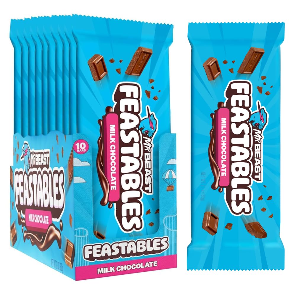 Feastables MrBeast milk chocolate bar packaging front, inviting creamy indulgence