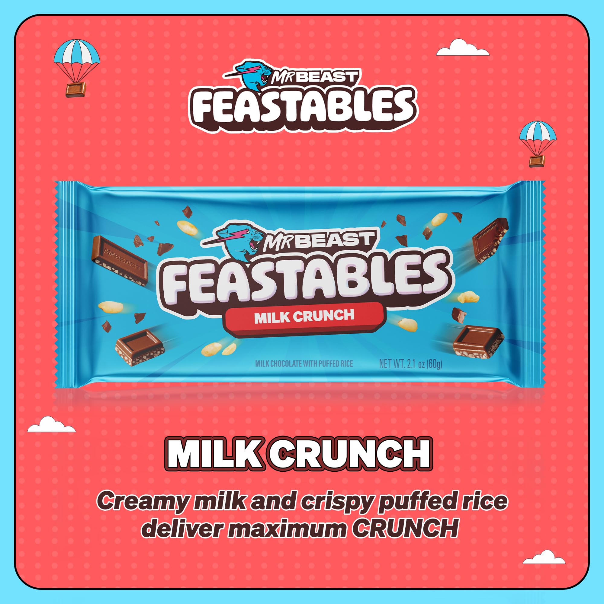 Feastables MrBeast Milk Chocolate Crunch Bar break reveals easy to share pieces