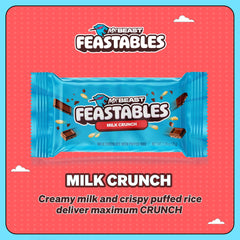 Feastables MrBeast Milk Chocolate Crunch Bar break—puffed rice crunch with smooth melt.