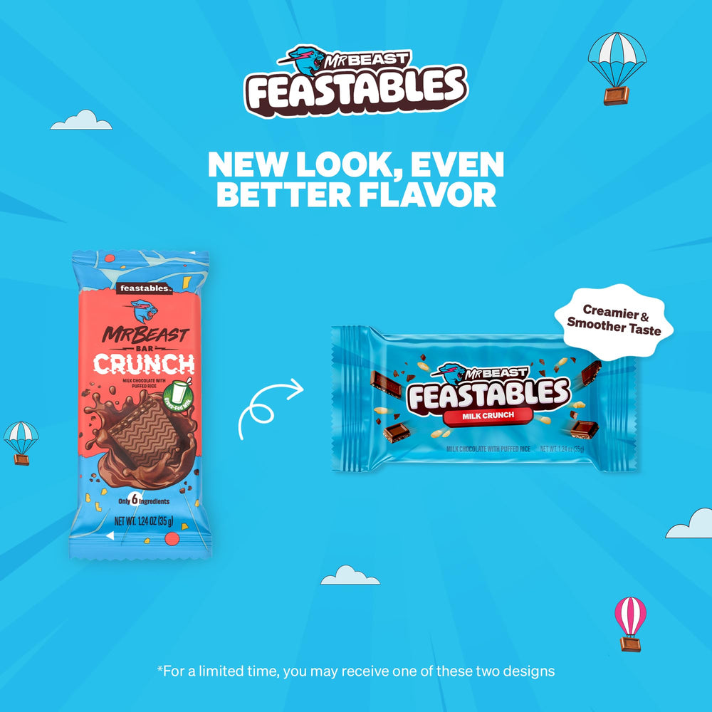 Feastables MrBeast Milk Chocolate Crunch Bar pantry—snacks ready on demand.