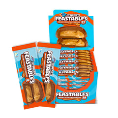 Feastables MrBeast Peanut Butter Cups packaging shown, convenient two-cup packs for on-the-go snacking.