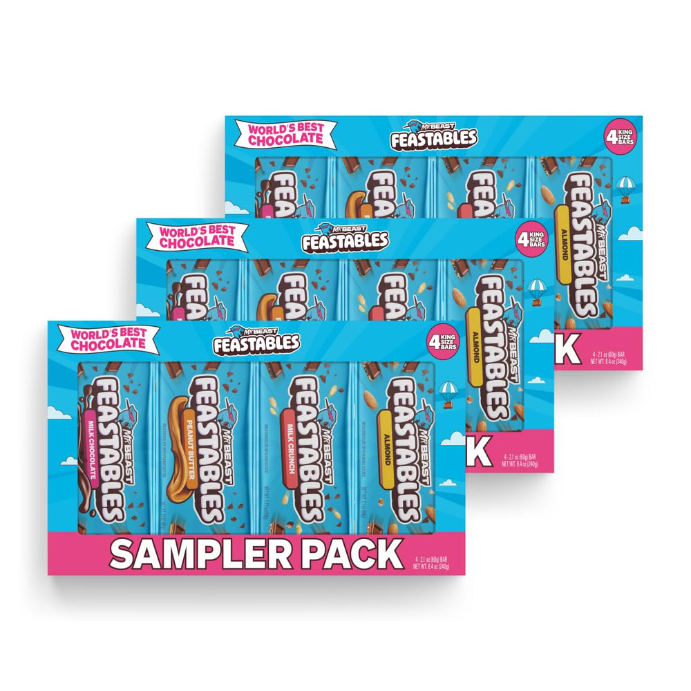 Feastables MrBeast sampler front pack displaying variety for sharing and gifting.