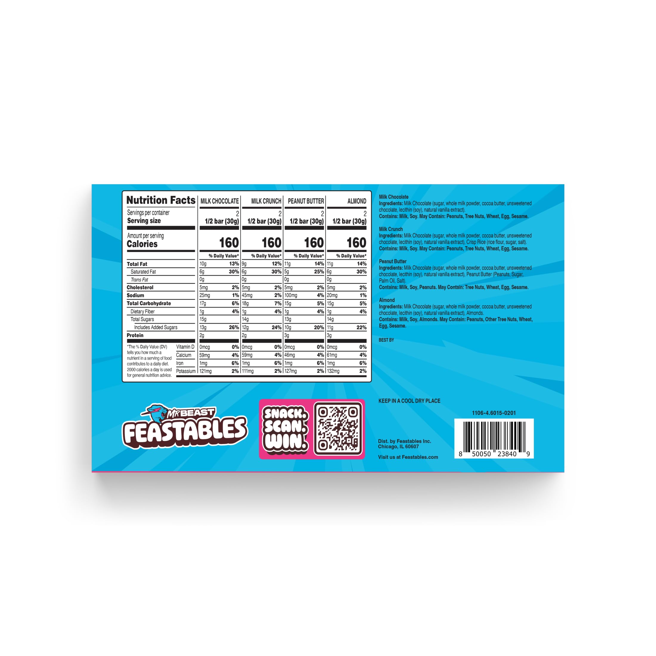 Feastables MrBeast sampler open box showcasing four flavors for tasting.