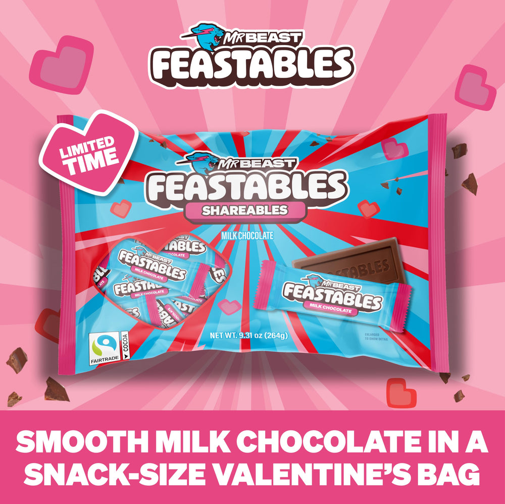 Feastables MrBeast valentines mini bars creamy milk chocolate, perfect for gifting.