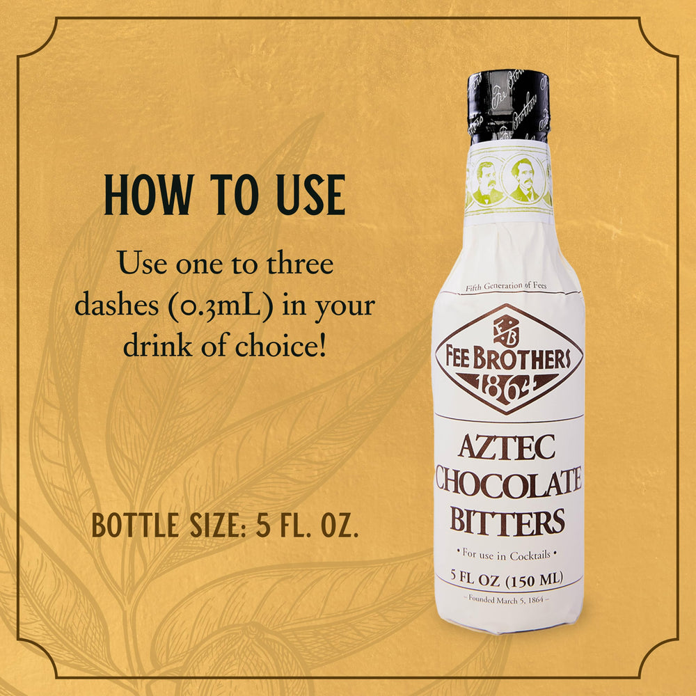 Fee Brothers Aztec Chocolate Bitters displays cacao and spice hints.