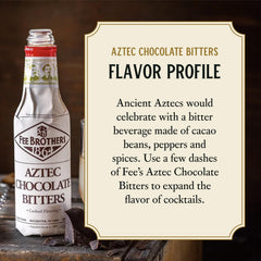 Close-up of Fee Brothers Aztec Chocolate Bitters vial showing rich aroma.