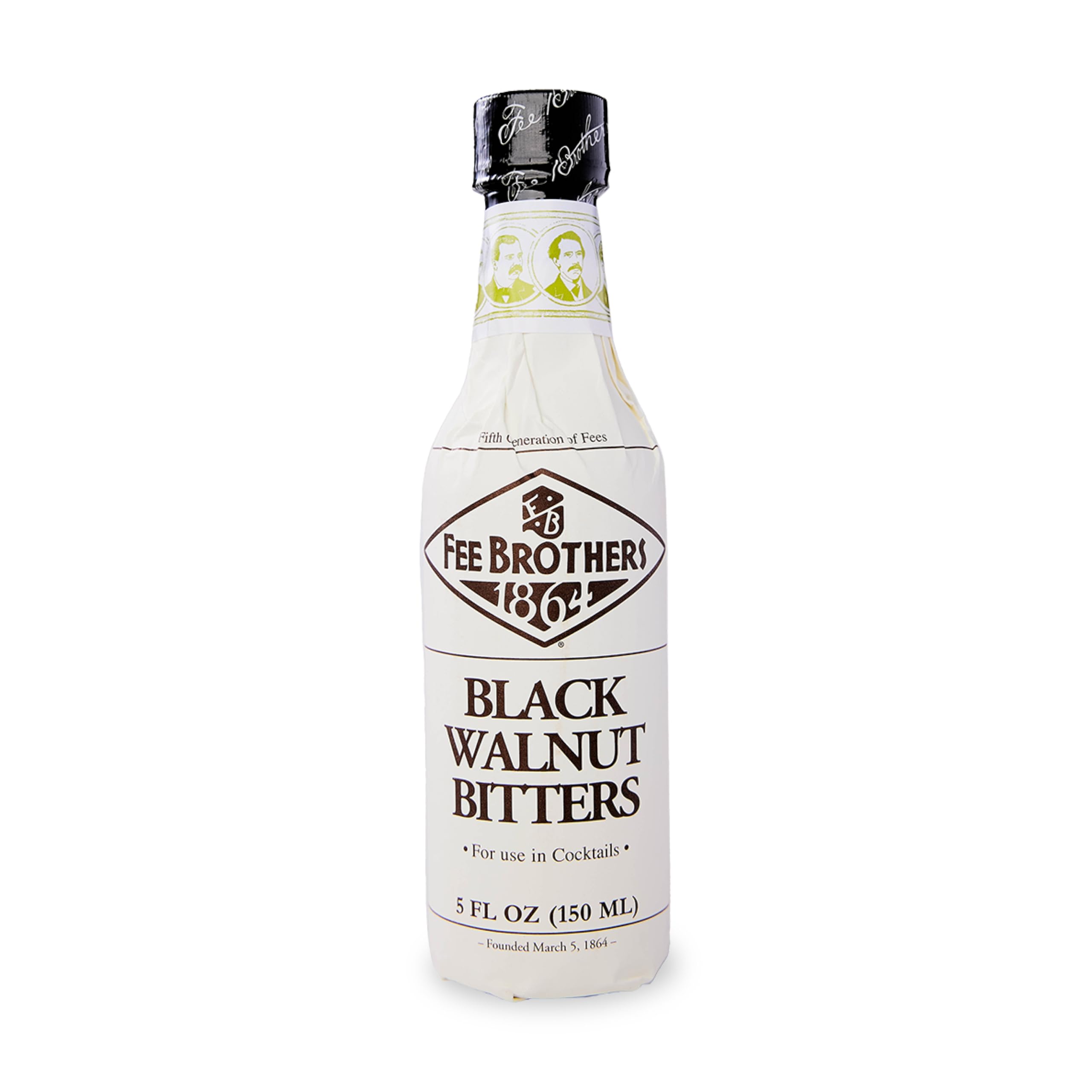 Fee Brothers Black Walnut bitters bottle being poured for cocktails.