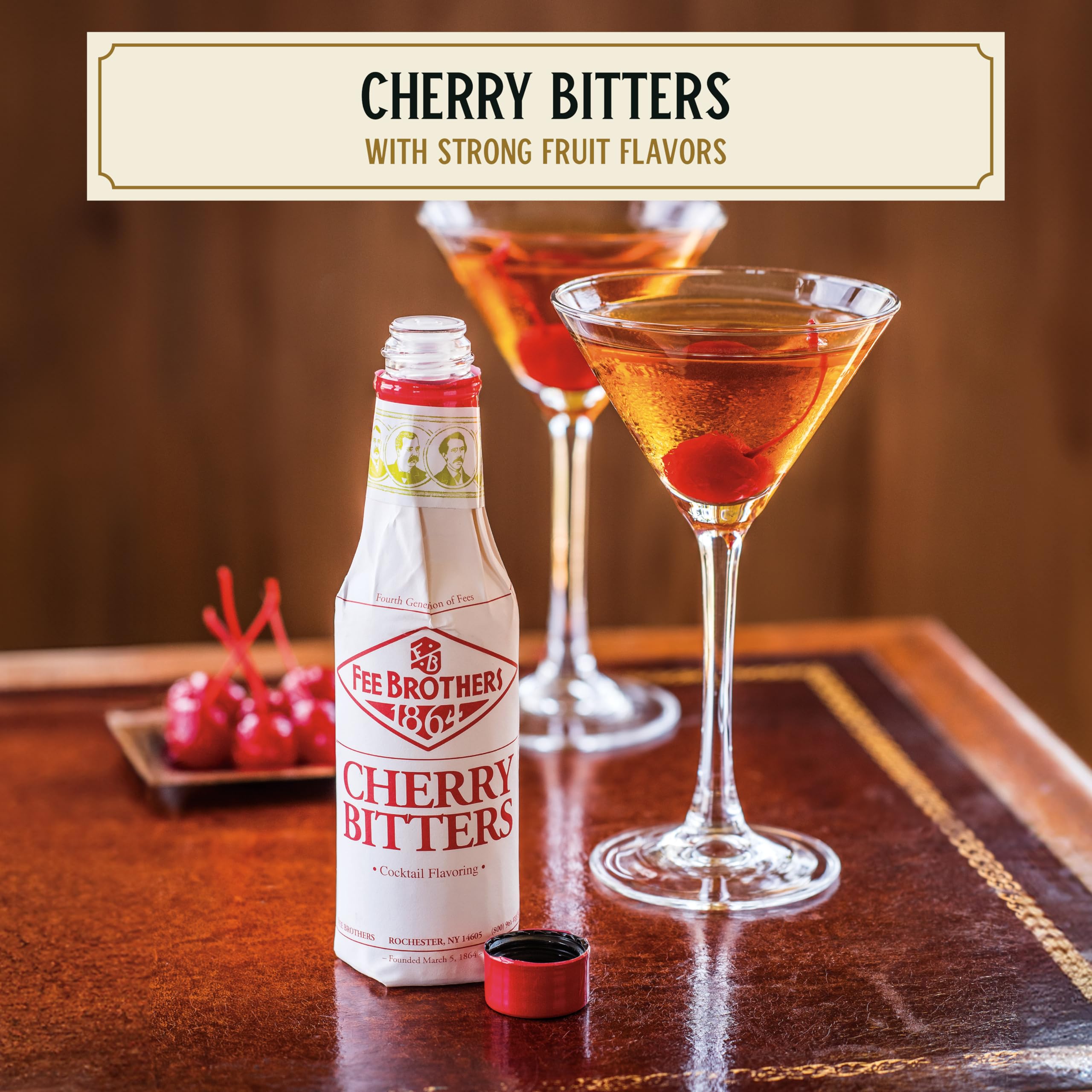 Fee Brothers Cherry Bitters bottle label close-up