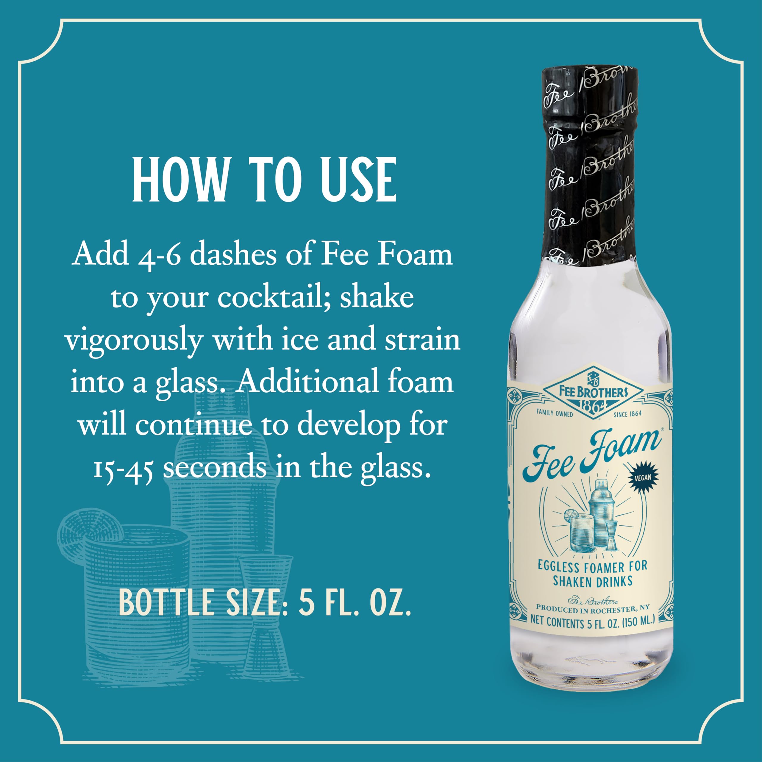 Fee Brothers Fee Foam labeled gluten-free and vegan-friendly ingredients.