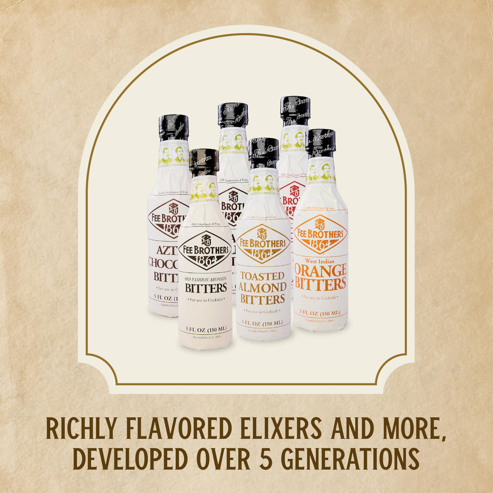 Fee Brothers Gift Pack Box featuring six premium bitters for home bartending.