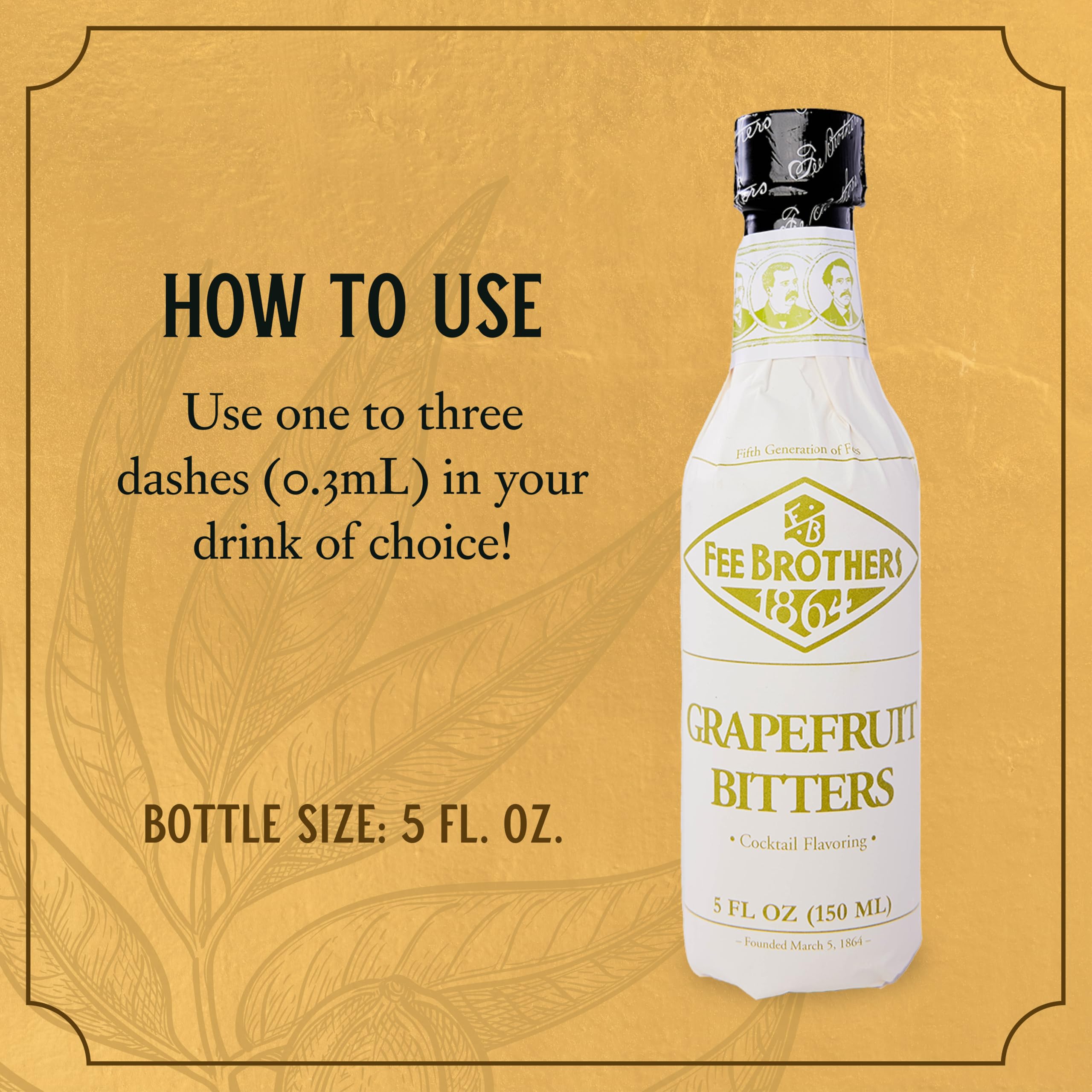 Fee Brothers Grapefruit Bitters bottle beside a cocktail glass shows versatile flavor accents.