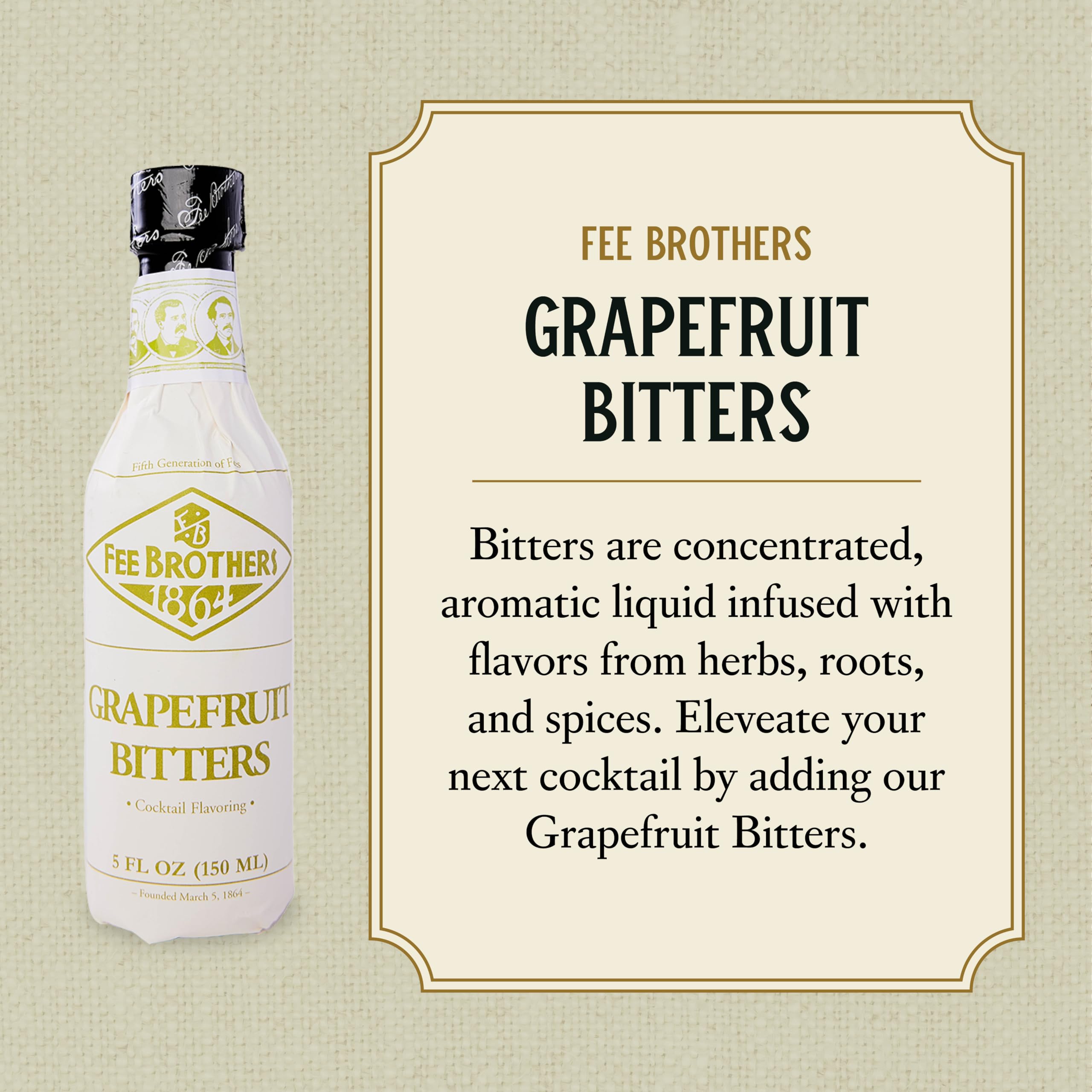Fee Brothers Grapefruit Bitters dash enhances classics like whiskey sour with bright grapefruit.