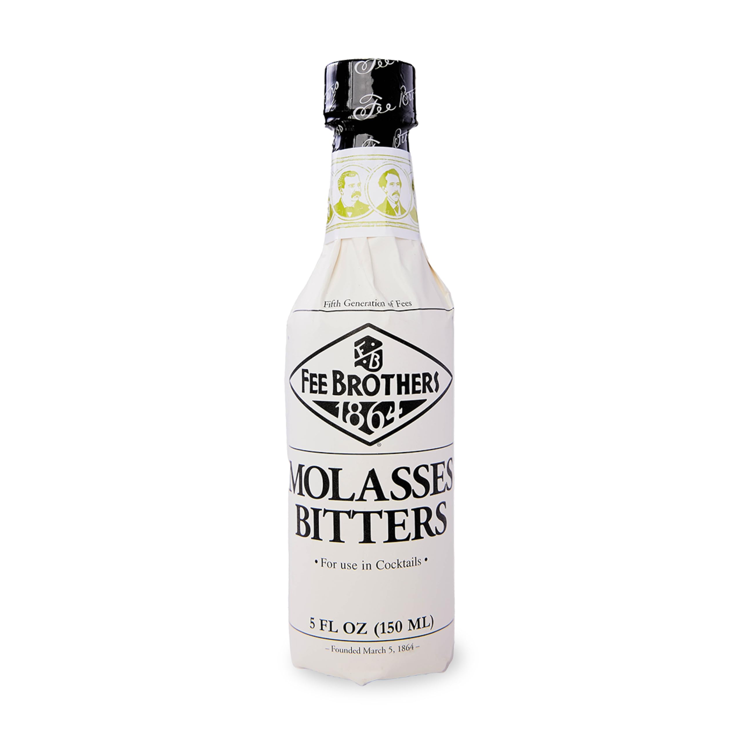 Fee Brothers Molasses Bitters bottle closeup; rich flavor enhancer for cocktails.