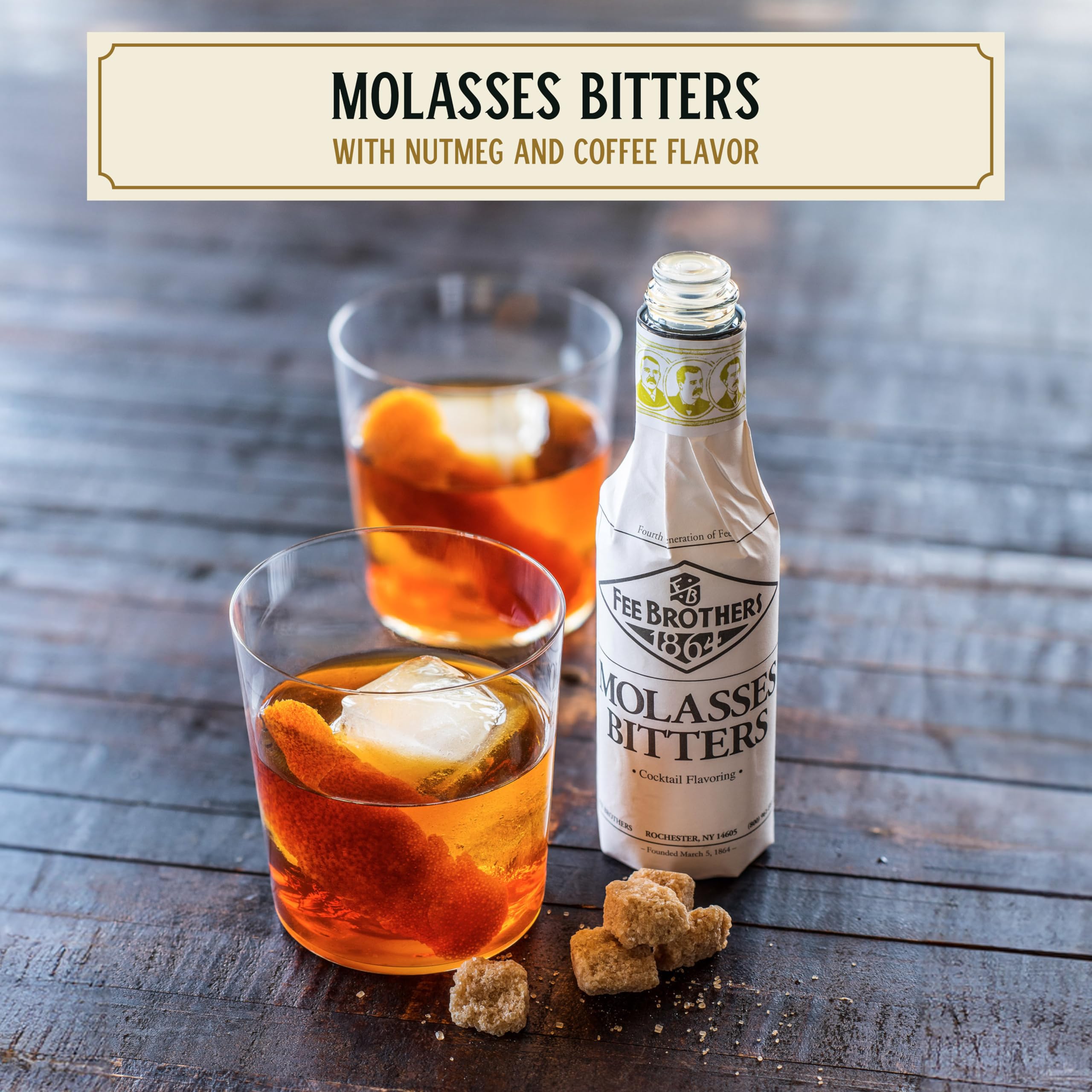 Fee Brothers Molasses Bitters being poured into a glass to deepen a drink.