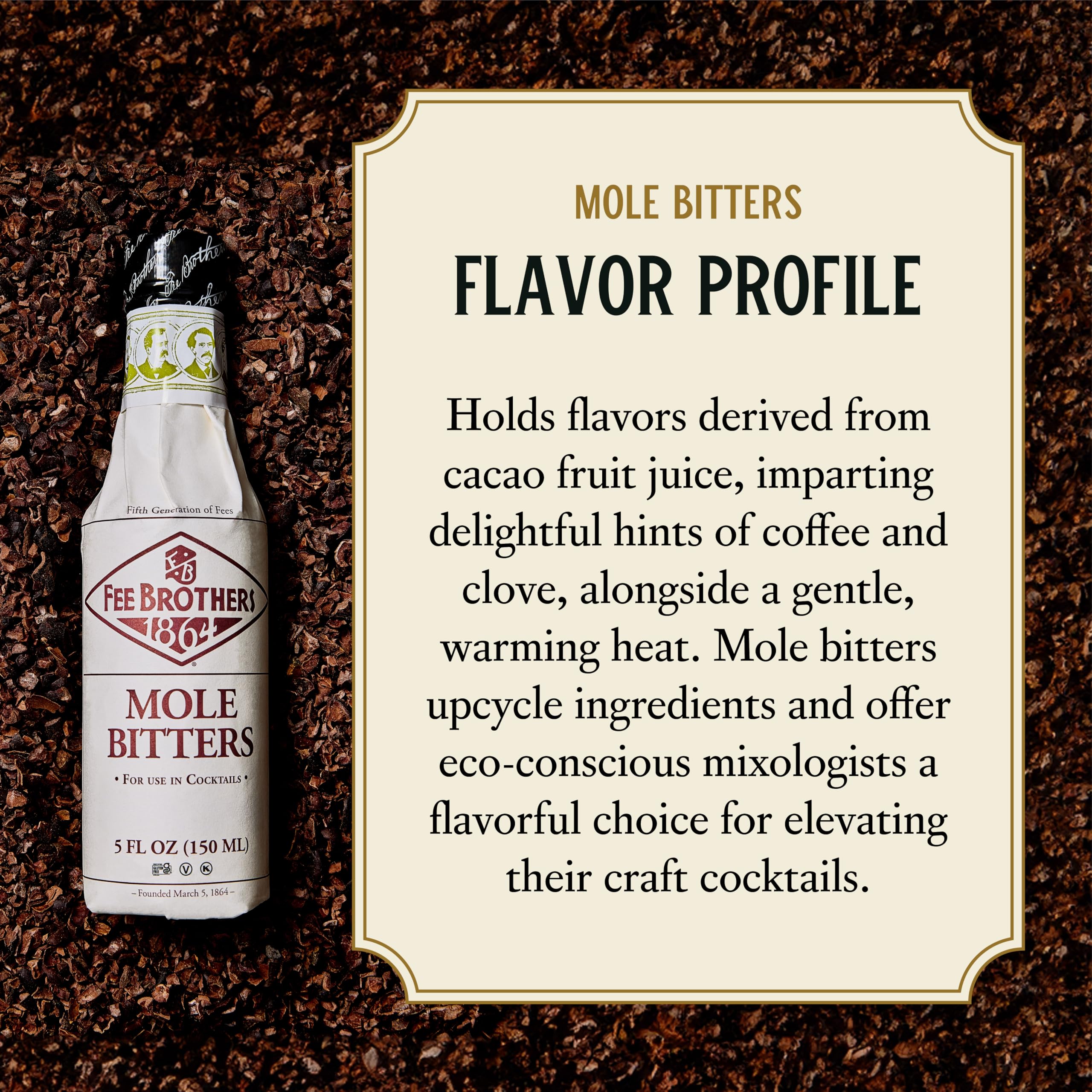 Bottle on bar shelf emphasizing vegan-friendly, gluten-free formulation.