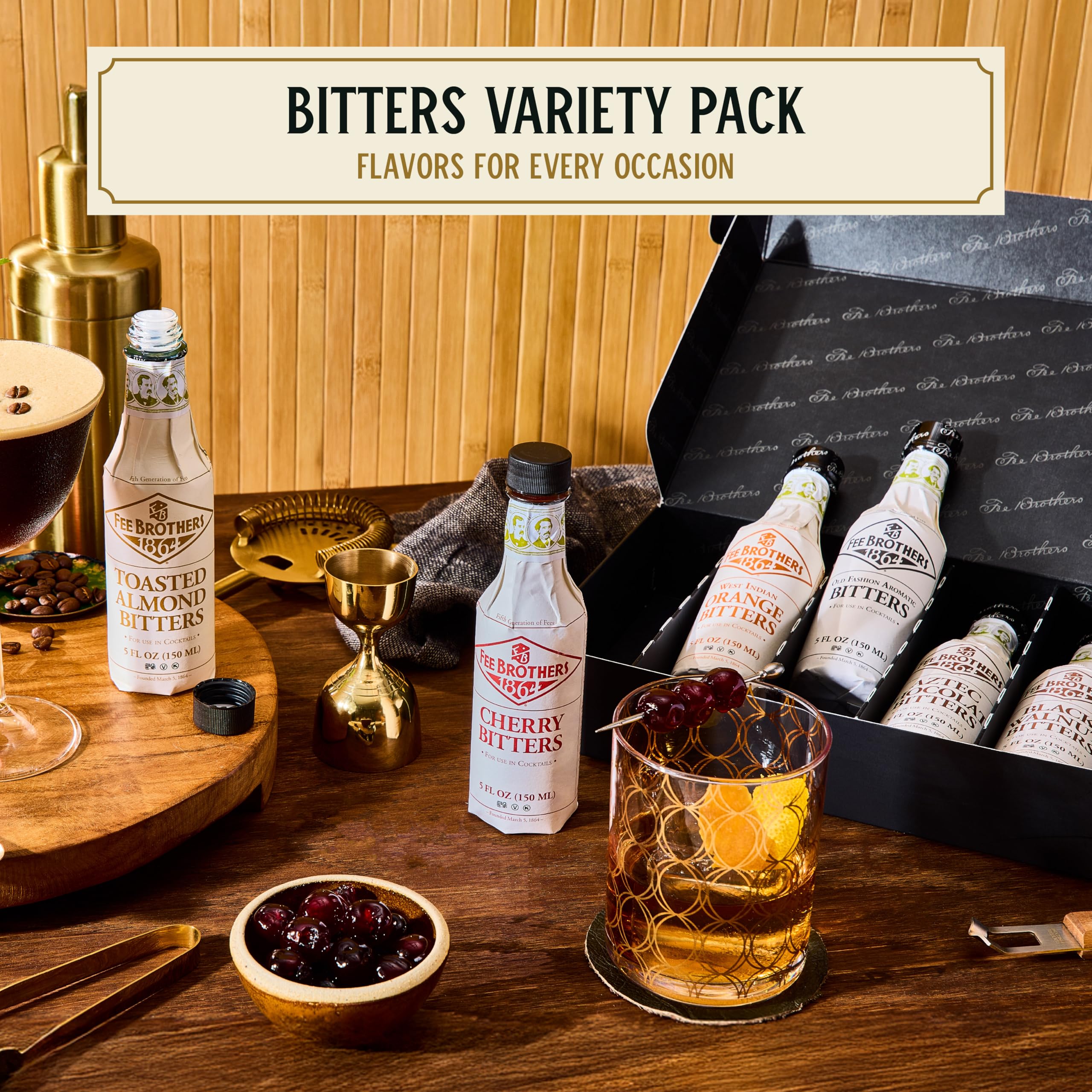 Fee Brothers Old Fashioned bitters bottle for classic stirred drinks.