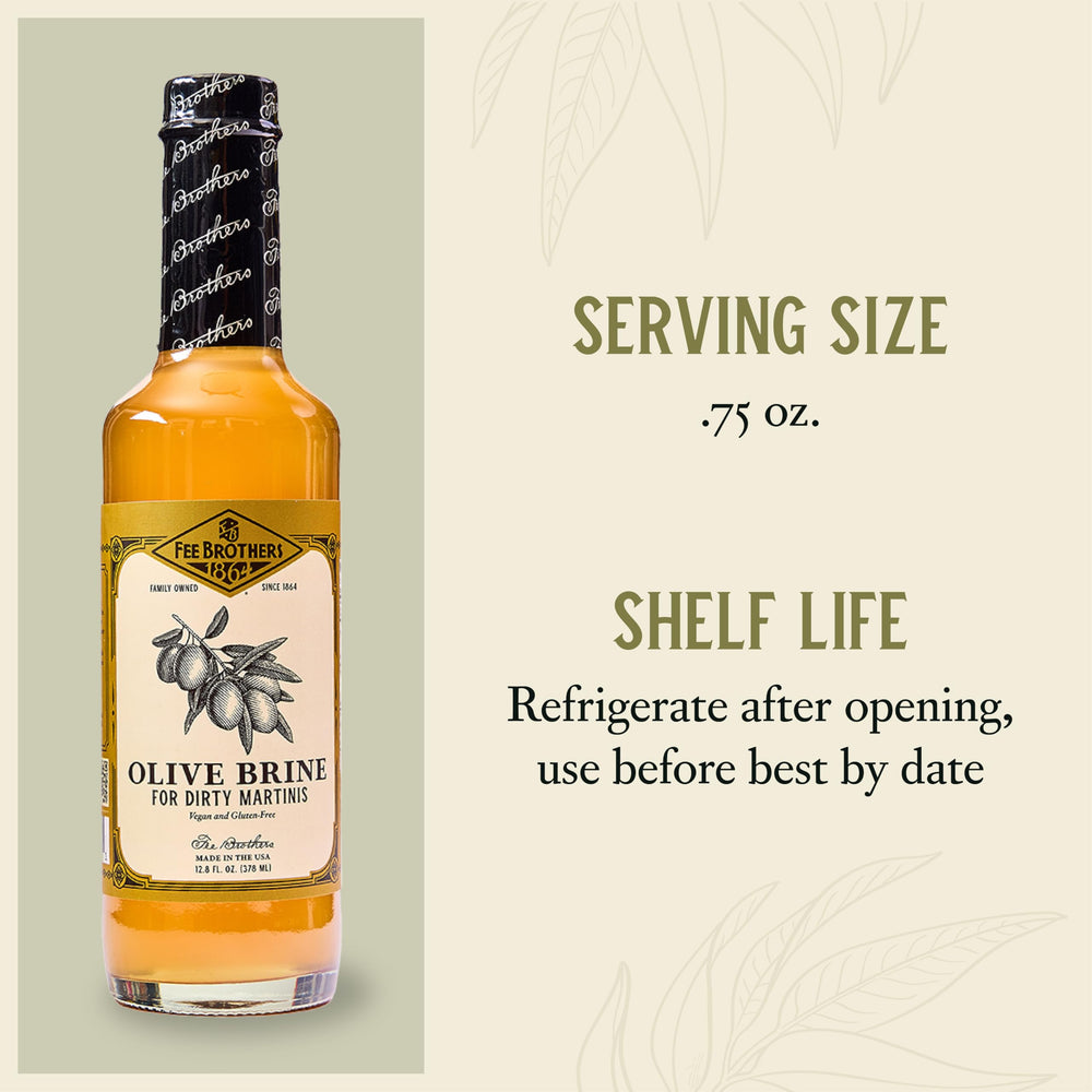 Fee Brothers Olive Brine bottle signals premium, hand crafted USA quality.