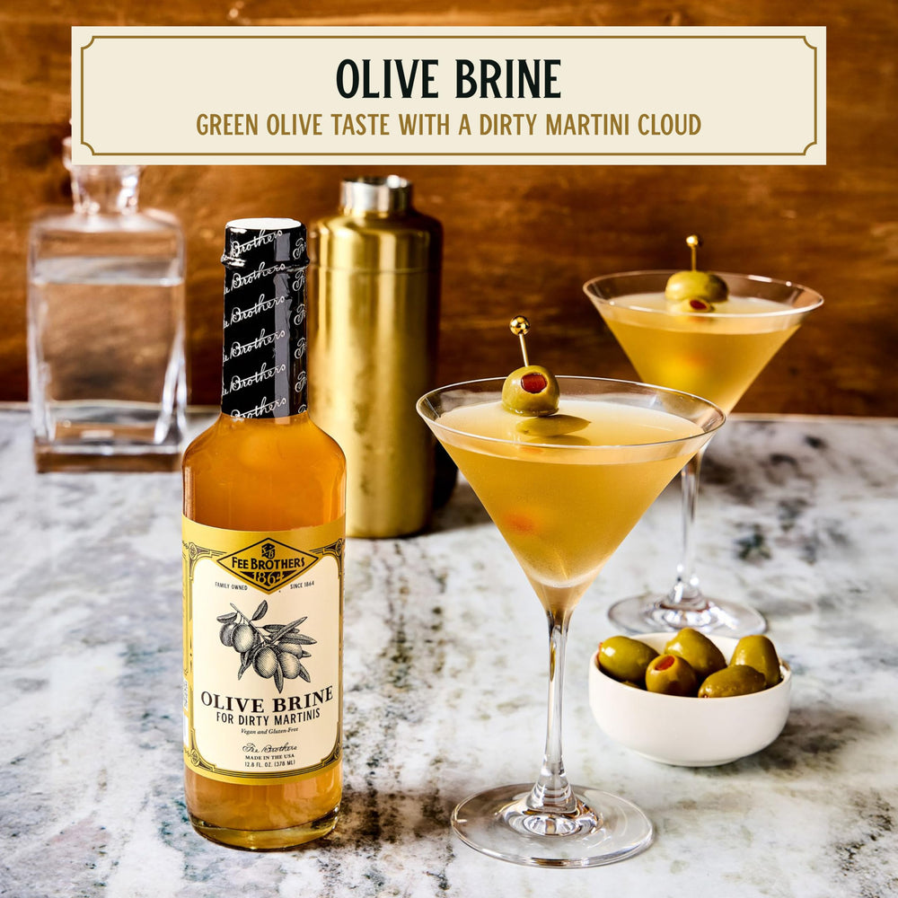 Fee Brothers Olive Brine pour enhances cocktails with balanced olive notes.