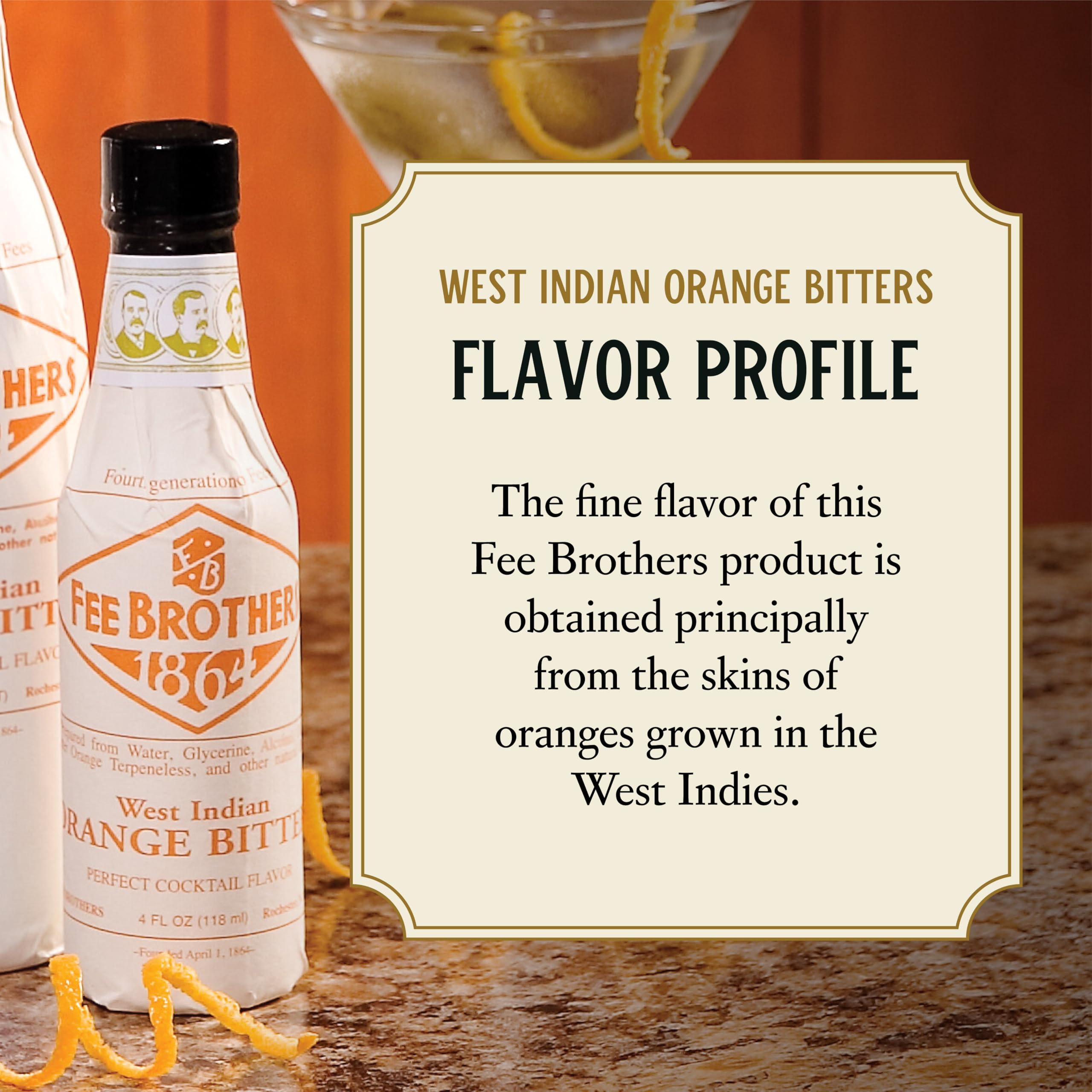 Fee Brothers orange zest closeup, bright aroma for crafted drinks