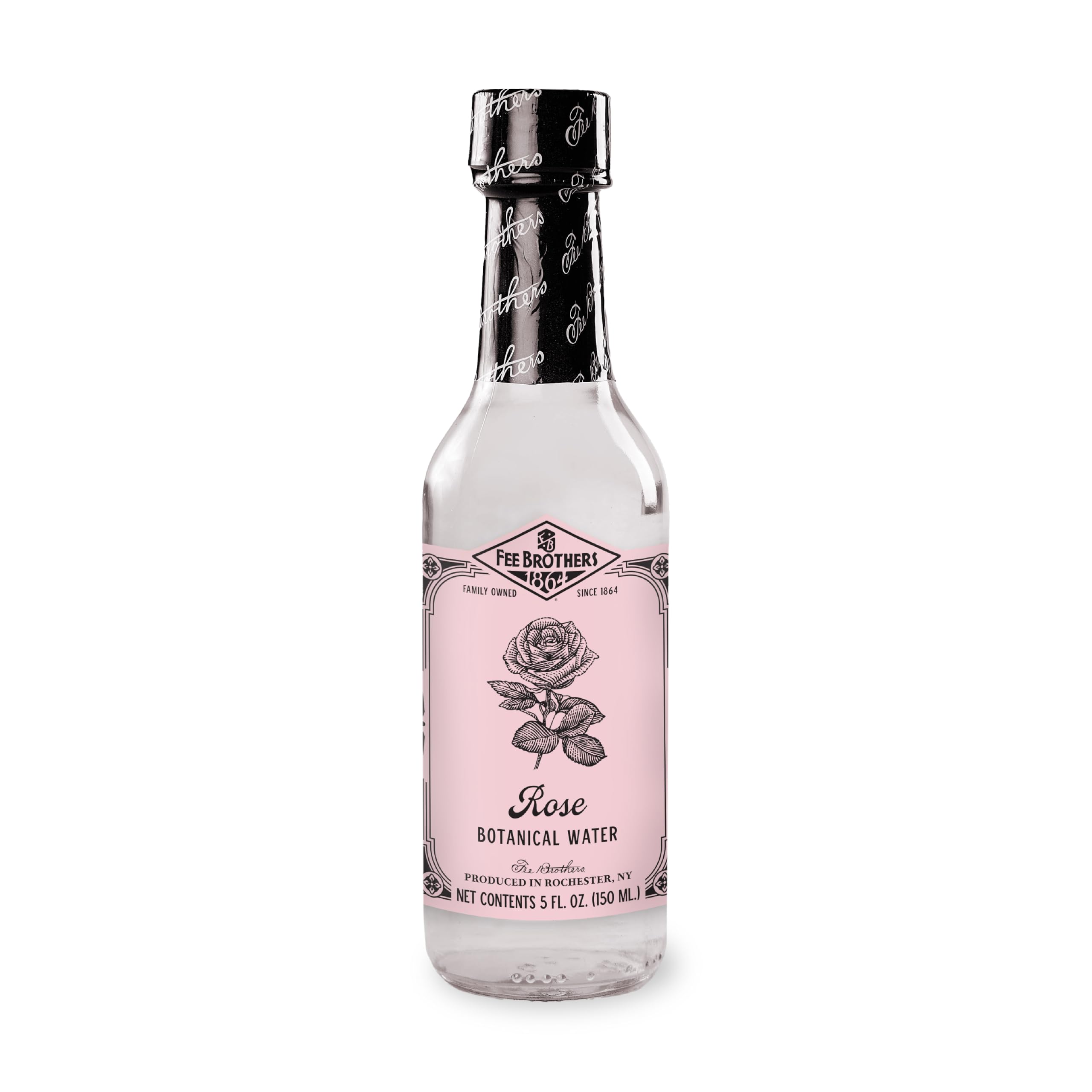 Fee Brothers Rose Botanical Water bottle front label showing floral flavor cues for cocktails