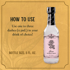 Fee Brothers Rose Botanical Water bottle paired with a cocktail for a fragrant accent