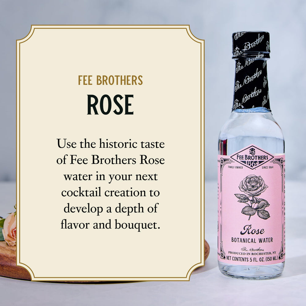 Fee Brothers Rose Botanical Water glass presentation with a fresh floral aroma