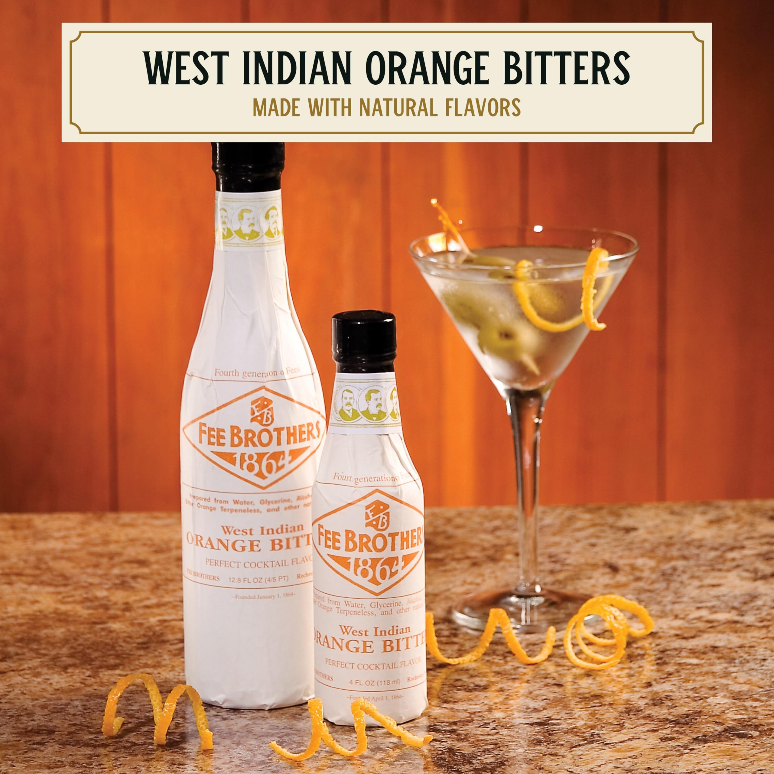Fee Brothers West Indian Orange Bitters being poured, vibrant citrus for drinks