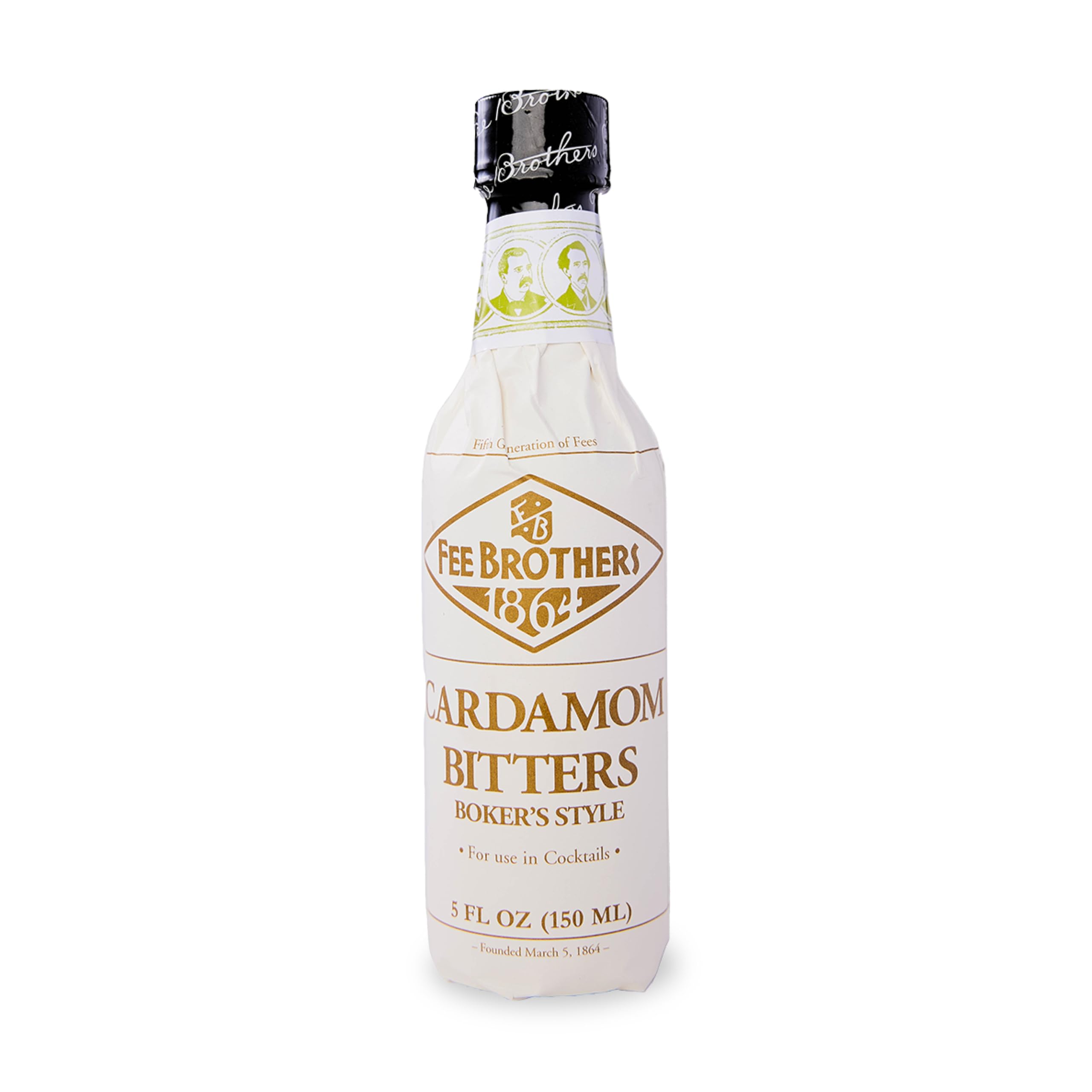 Fee Brothers Cardamom Bitters bottle label highlighting premium flavor enhancer for cocktails