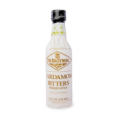 Fee Brothers Cardamom Bitters bottle label highlighting premium flavor enhancer for cocktails
