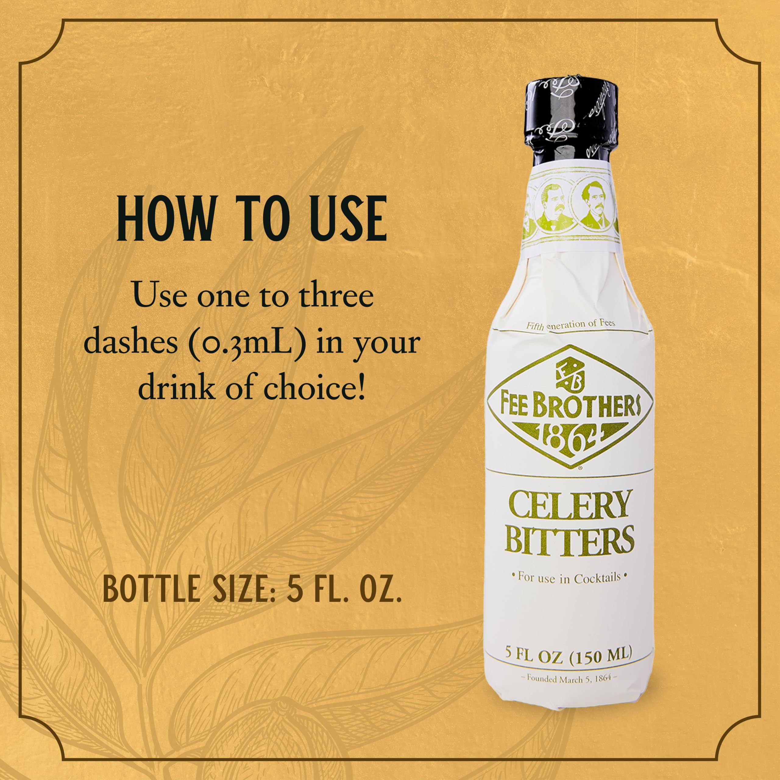 Close-up of Fee Brothers Celery Bitters label highlighting gluten-free, vegan-friendly heritage