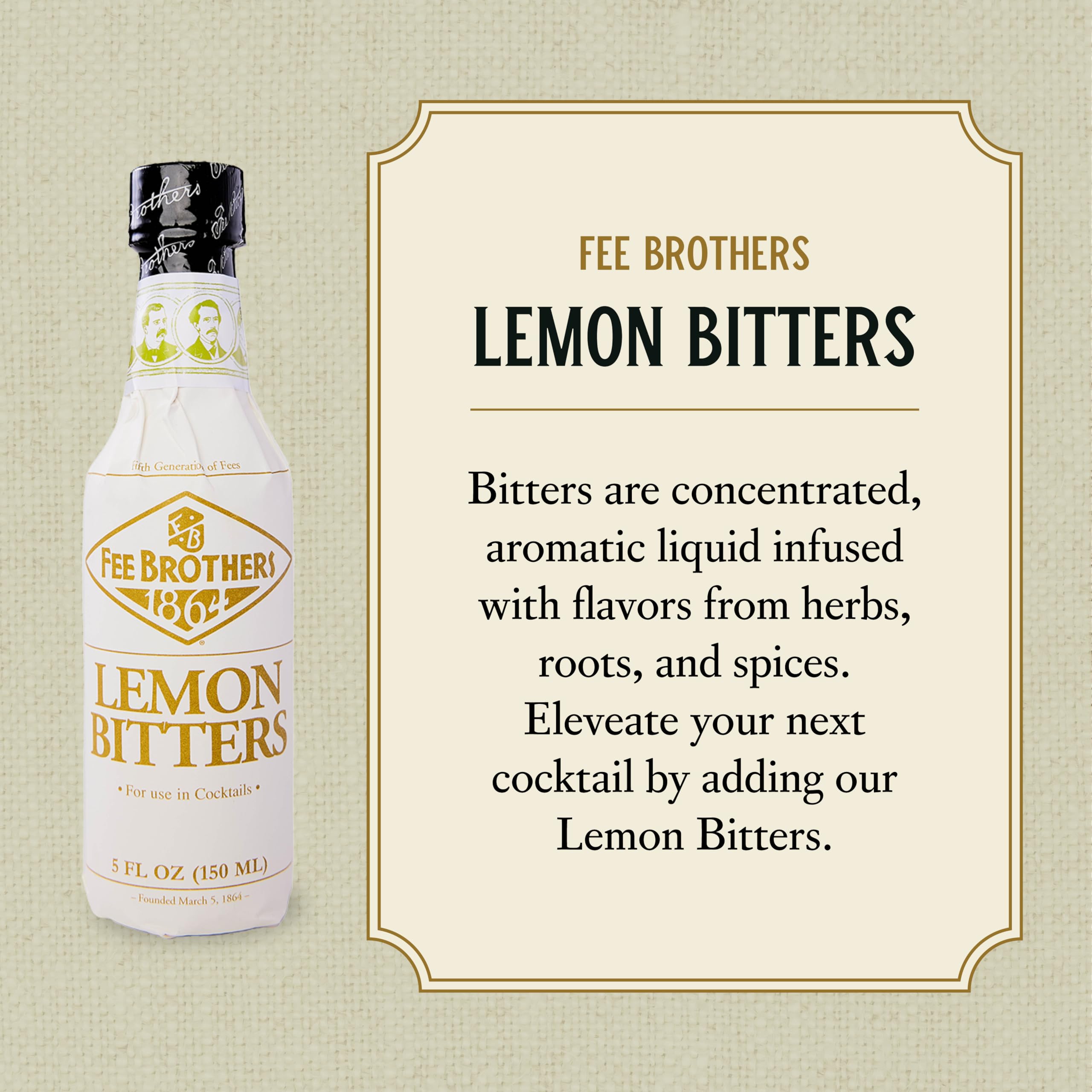 Fee Brothers Lemon Bitters pour illustrating measured dashes for depth.