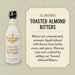 Label closeup highlights almond aroma and versatility in tropical drinks.