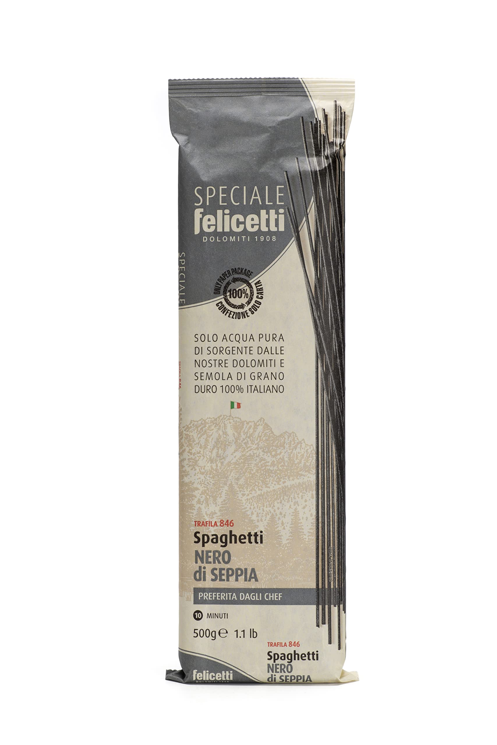 Felicetti Black Squid Ink Spaghetti pack close-up showing premium color and texture