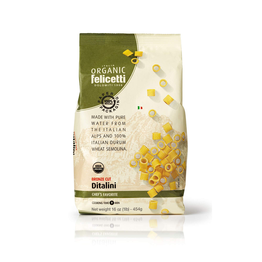 Felicetti Organic Ditalini Pasta Pack highlighting premium Italian durum wheat.