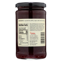Felix Lingonberry Preserves jar back with Sweden origin label.