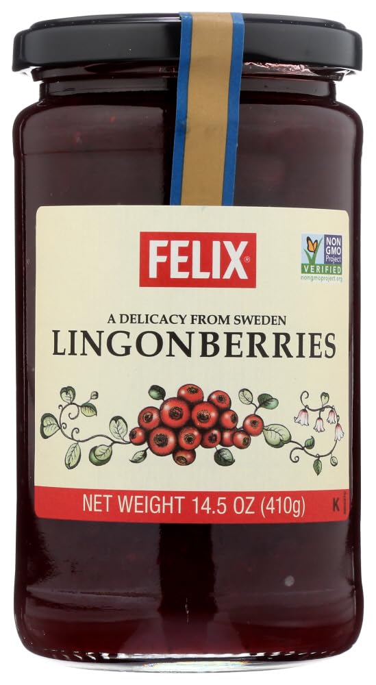Felix Lingonberry Preserves jar front, adding bright breakfast flavor.