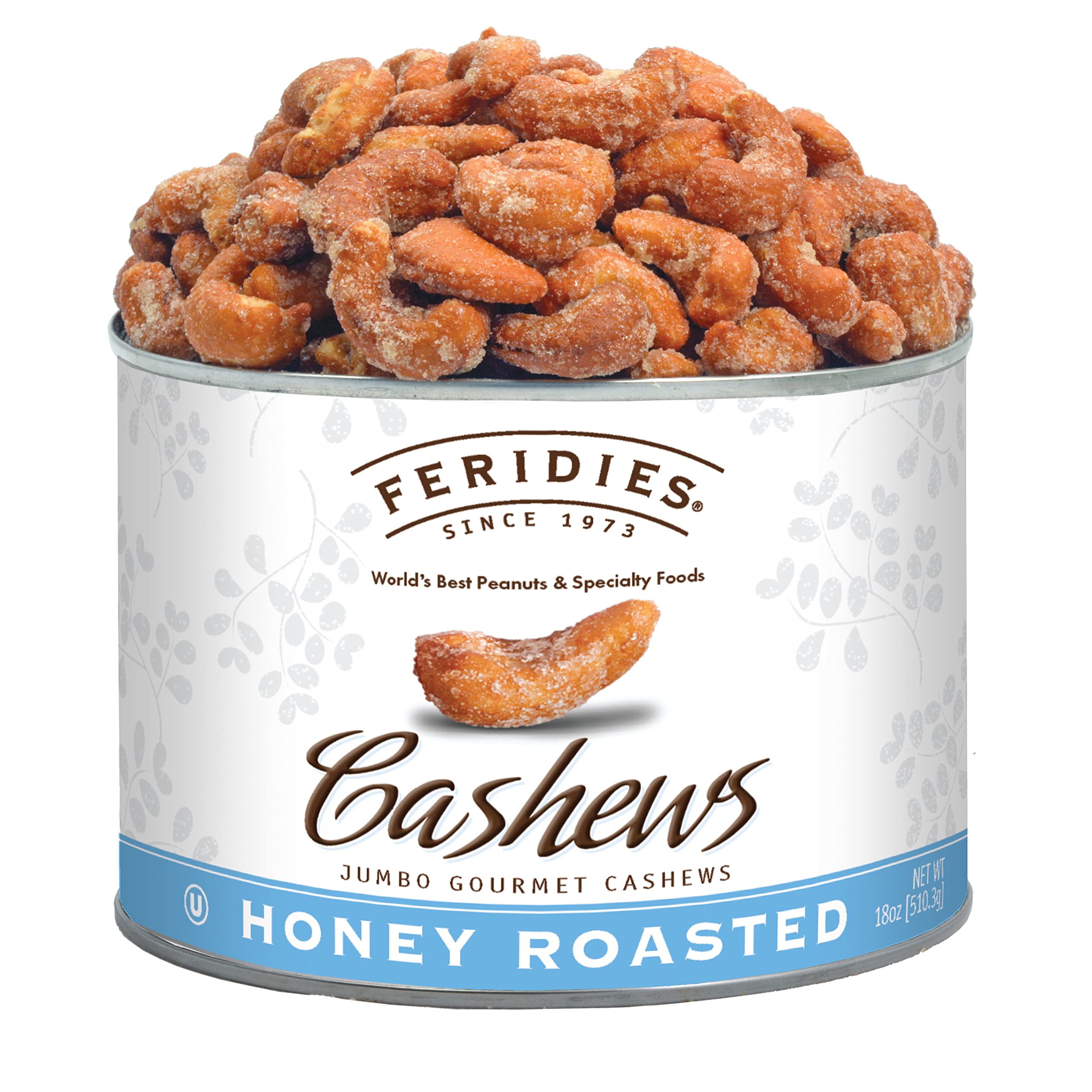 FERIDIES jumbo honey roasted cashews in a can, premium snack.
