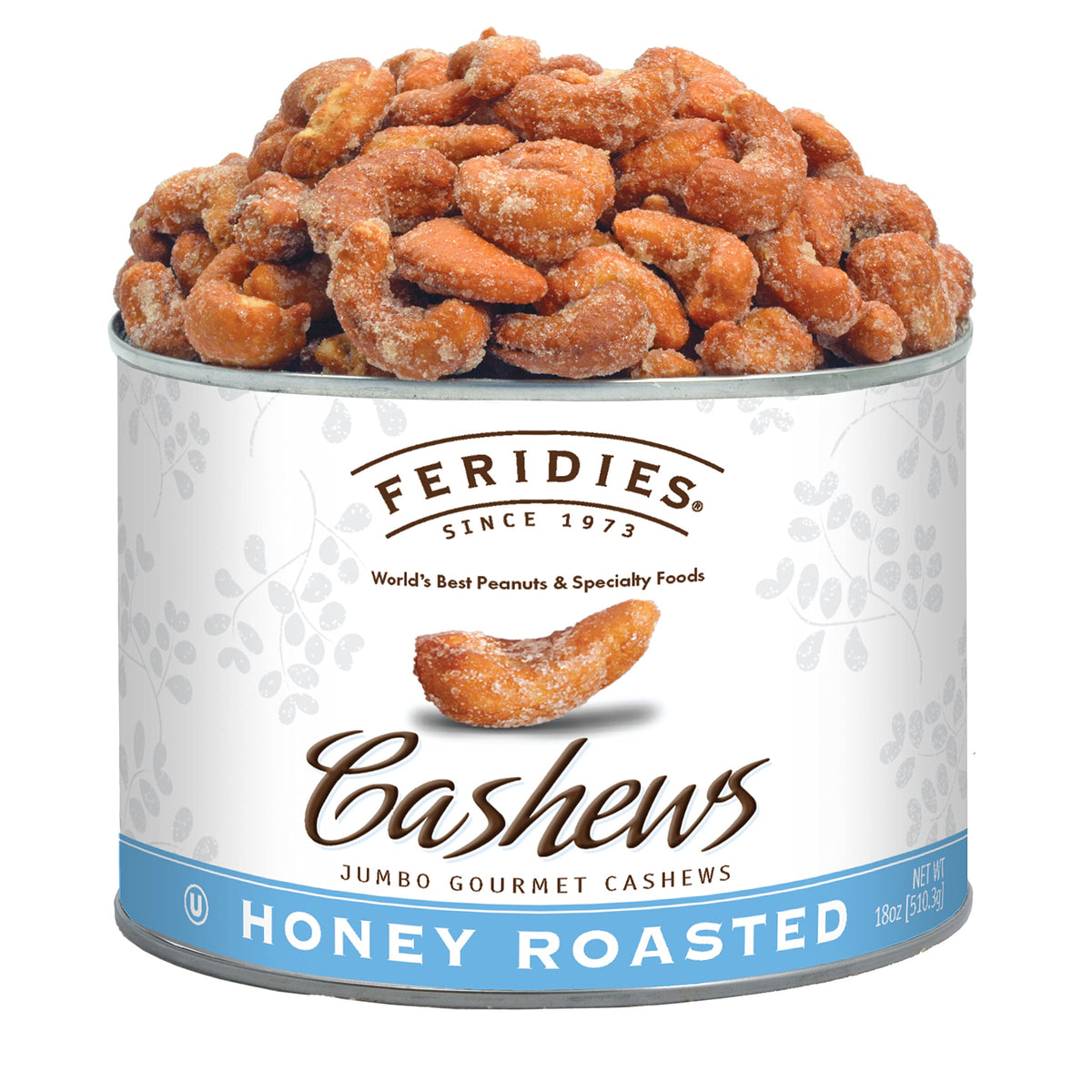 FERIDIES jumbo honey roasted cashews in a can, premium snack.