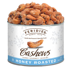 FERIDIES jumbo honey roasted cashews in a can, premium snack.