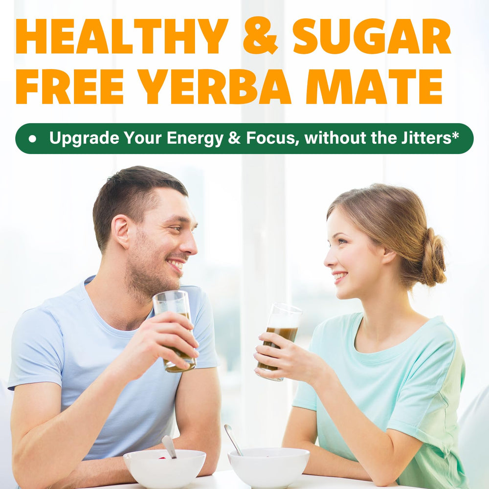 Fergomuka Yerba Mate tea powder being poured into hot water for focus.