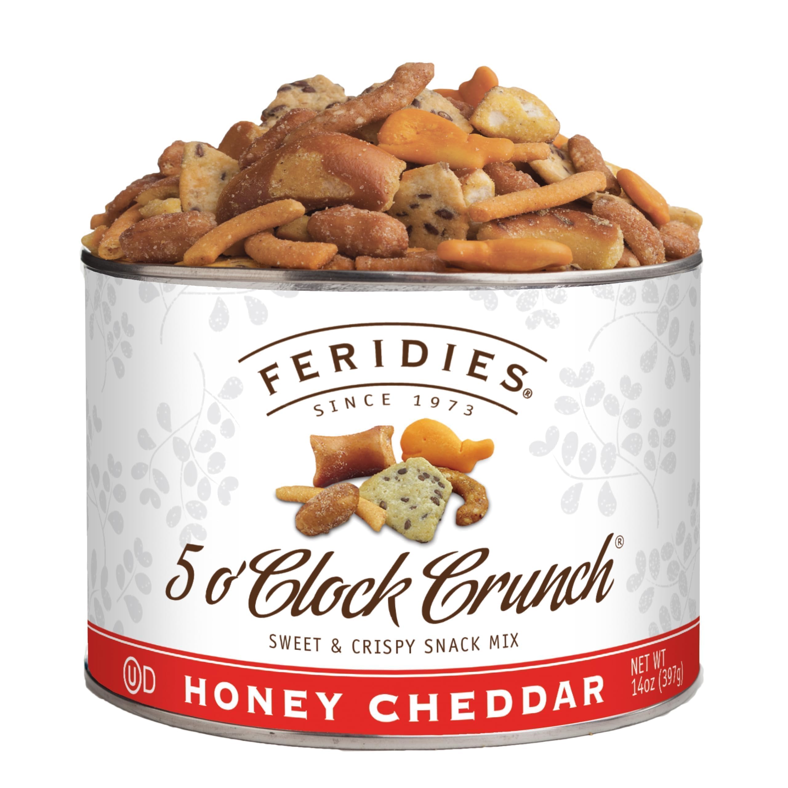 FERIDIES Five O'clock Crunch Honey Cheddar can front view, convenient protein-rich snack.