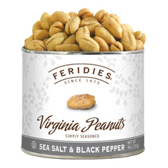 FERIDIES Salt and Pepper Peanuts can front view highlighting premium Virginia peanuts for a flavorful snack.