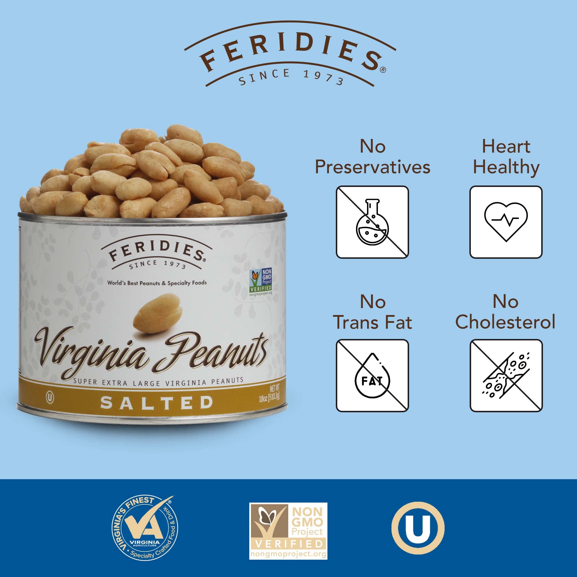 FERIDIES Virginia peanuts closeup—large kernels and rich roasted aroma.
