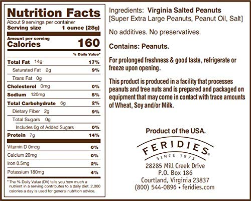 FERIDIES Virginia peanuts closeup, rich roasted color indicates quality.