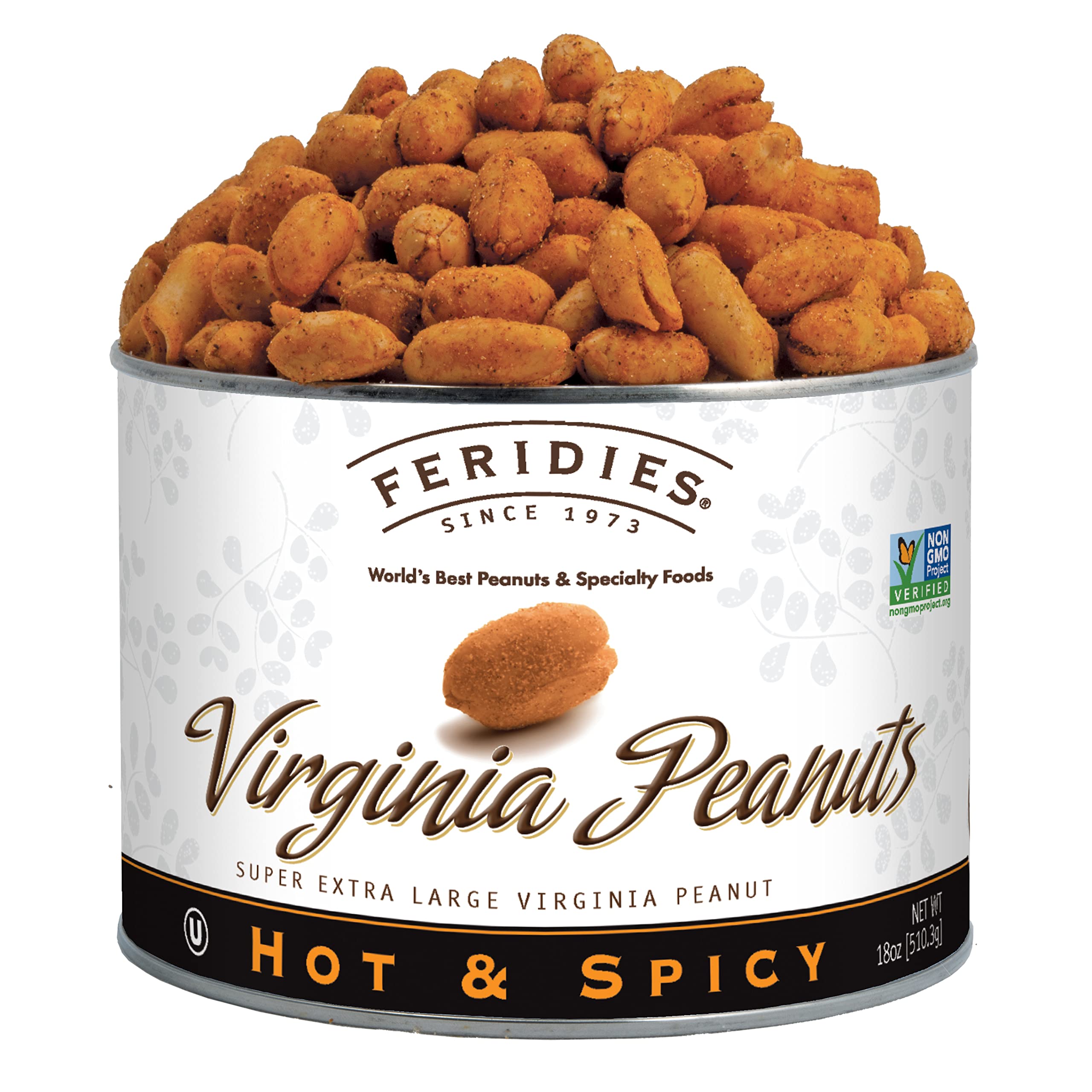 FERIDIES hot and spicy Virginia peanuts in a can for bold snacking
